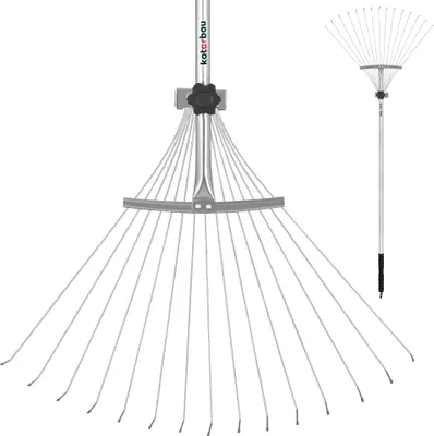 Produktbild von KOTARBAU® Laubrechen mit Stiel Fächerbesen verstellbar Arbeitsbreite 20 56 cm Garten Besen mit Metallstiel Laubbesen Stahl Silber