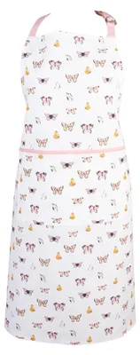 Produktbild von Clayre & Eef Küchenschürze 70x85 cm Beige Rosa Baumwolle Schmetterlinge