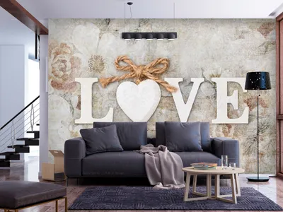 Produktbild von Vlies Fototapete Blumen 350x256 cm Tapeten Wandtapete XXL Love Aufschrift Pflanze Floral Vintage Retro m-C-0456-a-a