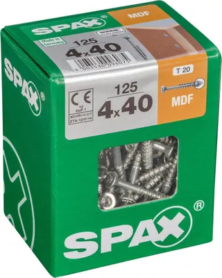 Produktbild von Packung mit 125 SPAX-Senkkopfschrauben aus Stahl, 4 mm Durchmesser x 40 mm Länge