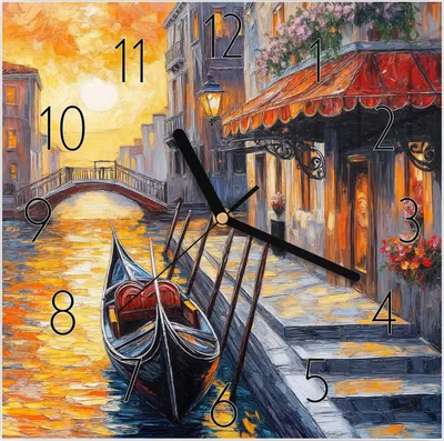 Produktbild von Wanduhr aus Glas mit Motiv Romantische Stadtansicht- 30 x 30 cm - inkl. Aufhängesystem