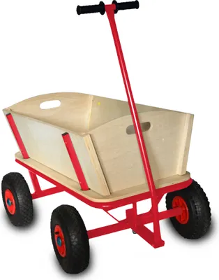 Produktbild von Rijoka Bollerwagen aus Holz Handwagen – Luftbereift – 100kg Belastung – 100L Inhalt – 92x60x100cm