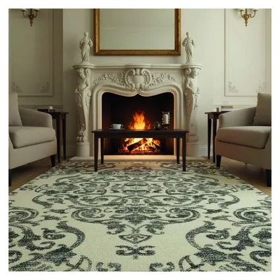 Produktbild von Vintage-Teppich aus Chenille und Baumwolle in Creme und Grau, Digitaldruck, rutschfest, waschbar, 9 mm dick, für das Wohnzimmer 120 x 160 cm