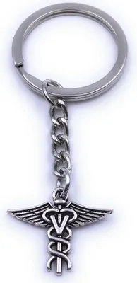 Produktbild von Onwomania Schlüsselanhänger Äskulastab Asklepiostab Schlangenstab silber Anhänger Keychain