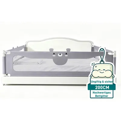 Produktbild von ROSEJANE Kinderbettgitter 200 cm, höhenverstellbarer Bettgitter Rausfallschutz, Bettgitter für Kinderbett & Familienbett, Grau