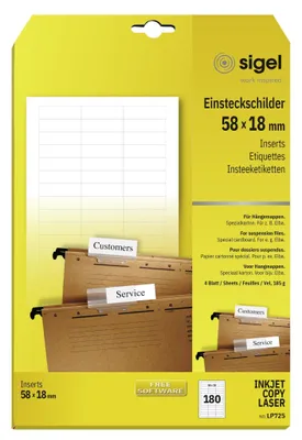 Immagine prodotto di sigel LP725 Etichette per PC per cartelle sospese, 58 x 18 mm, bianco