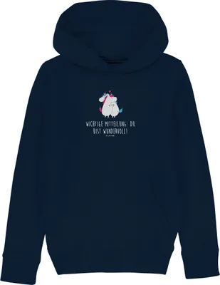 Produktbild von Mr. & Mrs. Panda Kinderpullover Einhorn Mitteilung 7-8 Jahre (122/128) - French Navy - Geschenk, Unicorn, Valentinstag, Hoodie, Pullover, Liebe, Kapuzenpullover, Hoody