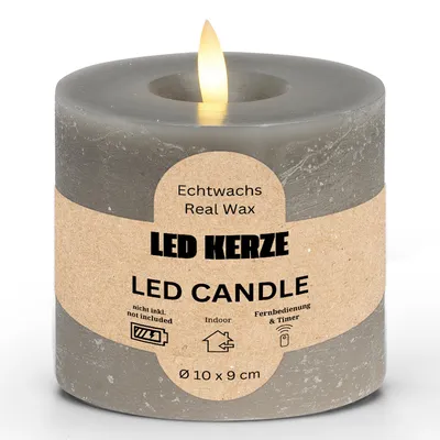 Immagine prodotto di Candela a LED a colonna in cera, fiamma tremolante, Ø 10x9 cm, colore tortora