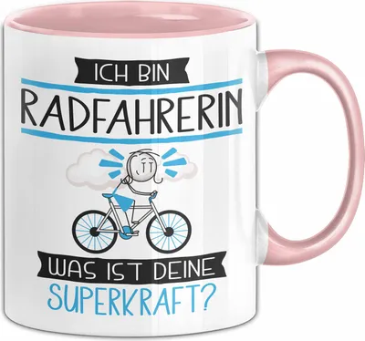 Produktbild von Radfahrerin Geschenk Tasse Ich Bin Radfahrerin Was Ist Deine Superkraft Geschenkidee Lustig Geburtstag Weihnachten (Rosa)
