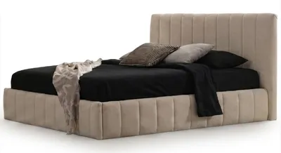 Zdjęcie produktu dla Łóżko tapicerowane, beżowe, nowoczesne, obite tkaniną, do sypialni, design, komfort