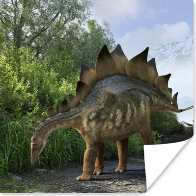 Produktbild von MuchoWow® Poster Dinosaurier - Berg - Wald - Illustration - Jungen - Kinder - Kleiner Junge 100x100 cm - Babyzimmer