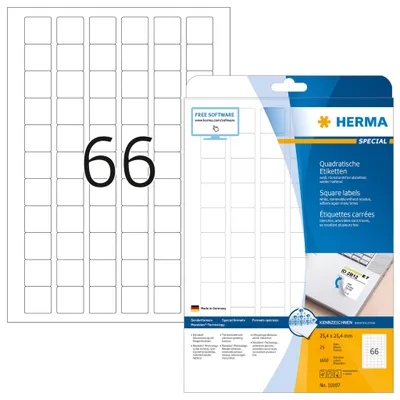 Image de Herma HERMA Étiquettes amovibles A4 25,4x25,4 mm carré blanc Étiquettes amovibles/papier amovible mat 1650 pcs.