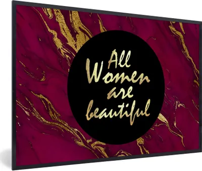 Produktbild von MuchoWow® Gerahmtes Poster Zitat - Frau - Gold - Bordeaux 60x40 cm - Poster mit Schwarzem Bilderrahmen Wandposter Rahmen Foto Bilder - Printing - Wanddeko Schlafzimmer