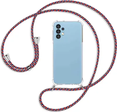 Produktbild von Handykette Backcover-Schutzhülle mit Band (Metall silberfarben) für Samsung Galaxy A13 4G - silber/blau/rot