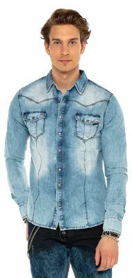 Produktbild von CH165 Herren Jeanshemd mit praktischen Druckknöpfen