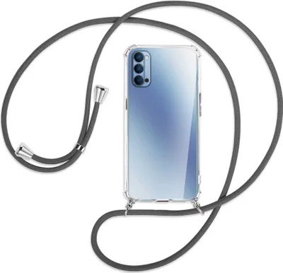Produktbild von Handykette Backcover-Schutzhülle mit Band (Metall silberfarben) für Oppo Reno4 5G - dunkelgrau