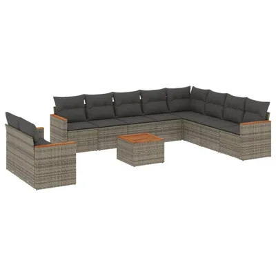 Produktbild von vidaXL 11-tlg. Garten-Sofagarnitur mit Kissen Grau Poly Rattan
