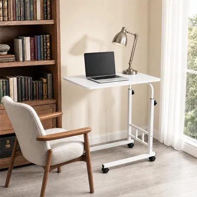Produktbild von Laptoptisch Höhenverstellbar mit Rollen,C-Tisch-Beistelltisch Sofatisch,Ergonomisch Steh-Sitztisch Präsentationswagen für Bett Sofa Büro 60x40x63-80cm