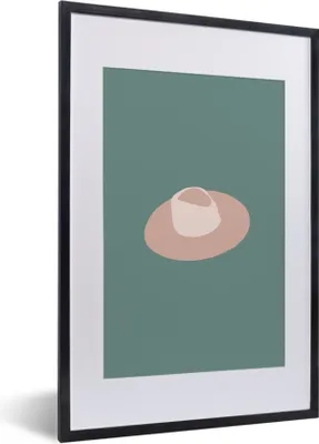 Produktbild von MuchoWow® Gerahmtes Poster Sommer - Strandhut - Pastell 40x60 cm - Poster mit Schwarzem Bilderrahmen Wandposter Rahmen Foto Bilder - Poster in Rahmen