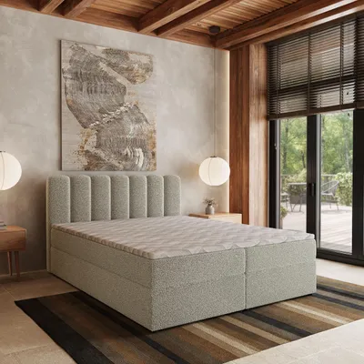Produktbild von Masseno Boxspringbett SOLIA 160x200 cm Komplett-Set mit Bonell Matratze und Topper, Polsterbett mit Bettkästen -Hellgrau, QUELLE 83