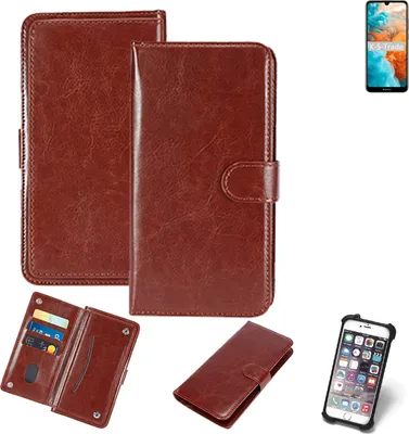 Produktbild von K-S-Trade 360° Hülle kompatibel mit Huawei Y6 2019 braun Kunstleder Case BookCase WalletCase Kunstlederederhülle Handyhülle, Rundumschutz Bumper