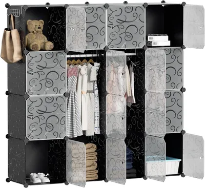 Image de Armoire de rangement modulaire - Organisateur de vêtements - Permet d'organiser vos vêtements - Agencement personnalisable - 140 x 140 cm - Noir