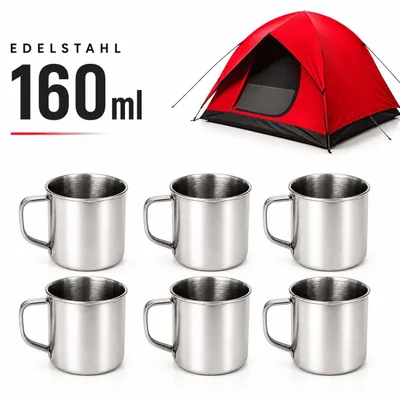 Produktbild von 6 Camping Becher Stahl Campingbecher Kaffebecher Espresso Outdoor Rostfrei 160ml