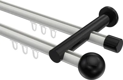 Produktbild von Interdeco Innenlaufstange / Gardinenstange mit Innenlauf Weiß / Schwarz, Typ Platon Luino (Kugel), 20 mm Ø 2-läufig, 120 cm