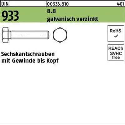 Produktbild von Reyher  Sechskantschrauben DIN 933 8.8 M 24 x 85 galv. vz (25 Stück)