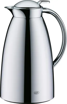 A polished silver alfi GUSTO stainless steel thermos jug.