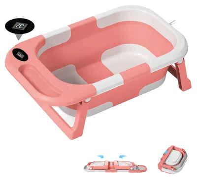 Immagine prodotto di Vaschetta per il bagnetto, termometro integrato, design portatile, rosa