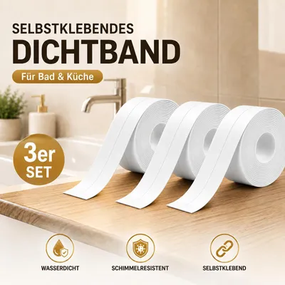 Produktbild von Selbstklebendes Dichtungsband aus PVC – Wasserdichtes Dichtband für Küche, Bad & Toilette, Wandecken, Weiß, 38 mm × 3,2 m, H0367 3 Stück