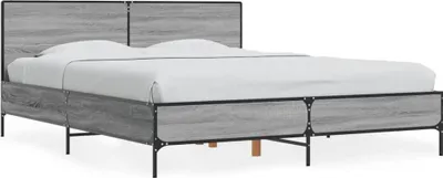 Produktbild von vidaXL Bettgestell Grau Sonoma 160x200 cm Holzwerkstoff und Metall