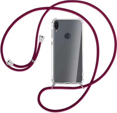 Produktbild von Handykette Backcover-Schutzhülle mit Band (Metall silberfarben) für Asus Zenfone Max M2 - dunkelrot