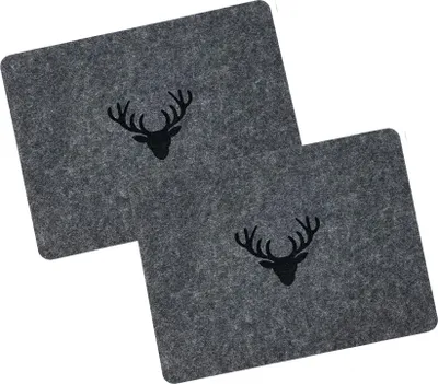 Produktbild von heimtexland ® Tischdeko Filz Landhaus Tischset Bestecktasche Glasuntersetzer Tischdekoration Platzset Besteckhalter Untersetzer Typ847 Anthrazit - Geweih Tischset 2er Pack