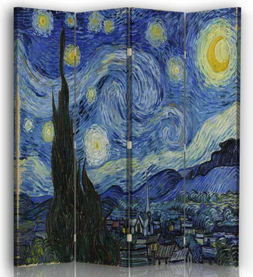 Produktbild von Paravent - Raumteiler Sternennacht - Vincent Van Gogh - Dekorativer Raumtrenner cm. 145x170 (4 x)