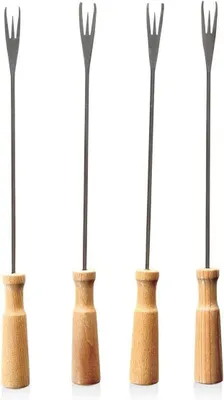 Productafbeelding van Fondue Vorken - Set van 4 - Gezellig Tafelen - Extra Grip Drie Tanden - 26.5 cm - Zilver Bruin
