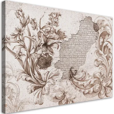 Produktbild von Leinwandbild Shabby-Chic-Pflanzenfresko 100x70 Feeby Rosa bild für die wand bereit zum aufhängen