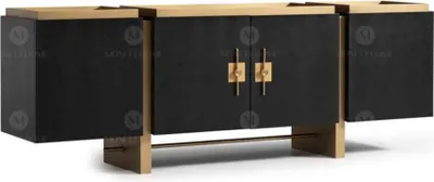 Image de Buffet Armoire Commode Bois Noir Moderne Design Or