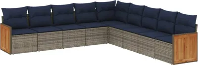 Produktbild von vidaXL 9-teiliges Gartensofa-Set mit Kissen, grau, Polyrattan