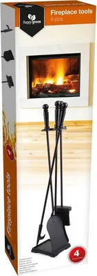 Obrázek produktu pro Litinový pohrabáč, smeták a lopatka na praktickém stojanu pro péči o krby nebo krbová kamna.