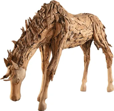 Produktbild von Casa Padrino Luxus Deko Skulptur Pferd Naturfarben 250 x 60 x H. 150 cm - Riesige Gartenskulptur - Lebensgroße Skulptur - XXL Deko Skulptur - XXL Deko Figur - XXL Tierfigur - Luxus Deko Tierfigur
