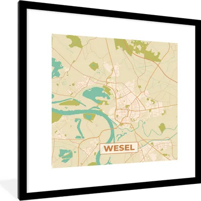 Produktbild von MuchoWow® Gerahmtes Poster Wesel - Karte - Stadtplan - Vintage - Karte 40x40 cm - Poster mit Schwarzem Bilderrahmen Wandposter Rahmen Foto Bilder - Poster - Plakat im Rahmen