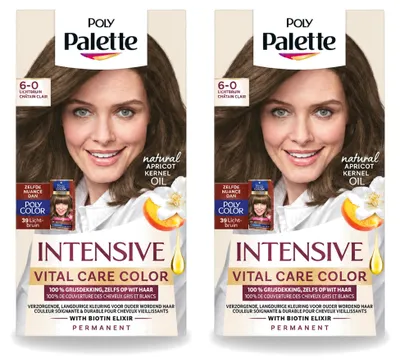 Produktbild von 2 x Poly Palette Vital Care Haarfarbe - 6-0 Lichtbraun - 115 ml - Vorteilspackung - 2 Stücke