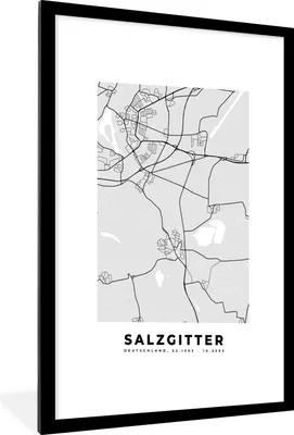 Produktbild von MuchoWow® Gerahmtes Poster Karte - Salzgitter - Deutschland - Karte - Stadtplan 60x90 cm - Poster mit Schwarzem Bilderrahmen Wandposter Rahmen Foto Bilder - Dekoration - Wandposter Wohnzimmer - Hochwertig
