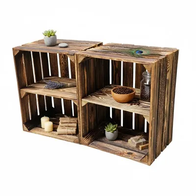 Produktbild von Holzkiste geflammt 50x40x30cm mit Zwischenboden - Regal-Box Obstkiste Deko