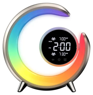 Immagine prodotto di Lampada da comodino a LED, sveglia Immax PEACOCK con orologio, luce RGB e porta USB, color oro