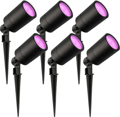 Produktbild von Ledvion - 6er Set, Gartenstrahler mit Erdspieß, IP65, 4,9W, 220-240V, RGB, LED Strahler, Gartenbeleuchtung mit Strom, Mit GU10 Leuchtmittel, Dimmbar, Wasserdicht
