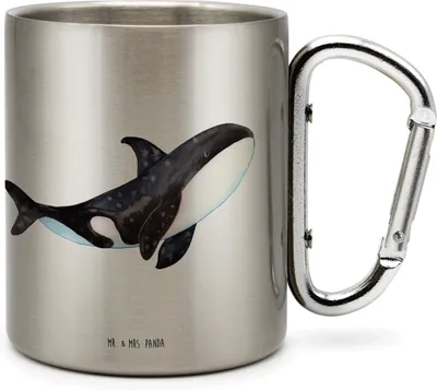 Produktbild von Mr. & Mrs. Panda Thermobecher Orca - Transparent - Geschenk, Arbeit, Teebecher, Büro, thermotasse, Meer, Teetasse, Möglichkeiten, Edelstahl Trinkbecher, Motivation, Wal