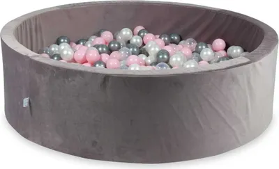 Produktbild von Bällebad 130x40 Samt Lila – Mit 700 Bällen / perlmutt, transparent, silber, babyrosa